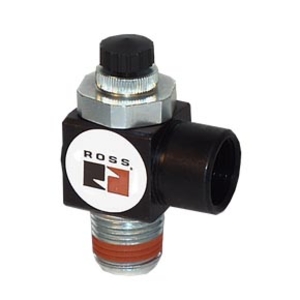 Ross 1968A3018 Pneumatic Flow Control Valve, 3/8" NPT x 3/8" Threaded Port, Right Angle Mounting, Standard Capacity, Knob Adjustment
